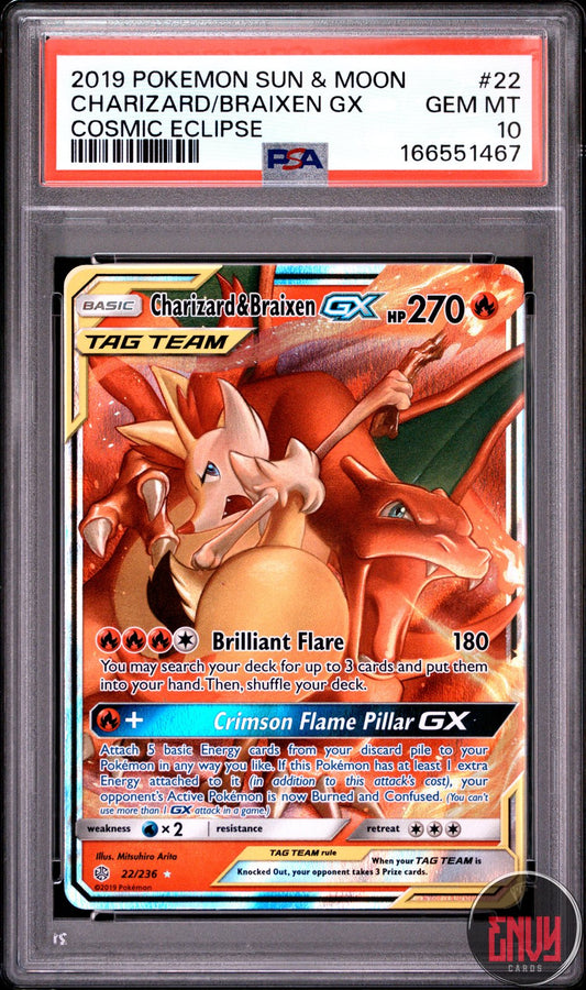 Charizard & Braixen Gx 22/236 Cosmic Eclipse Pokemon PSA 10