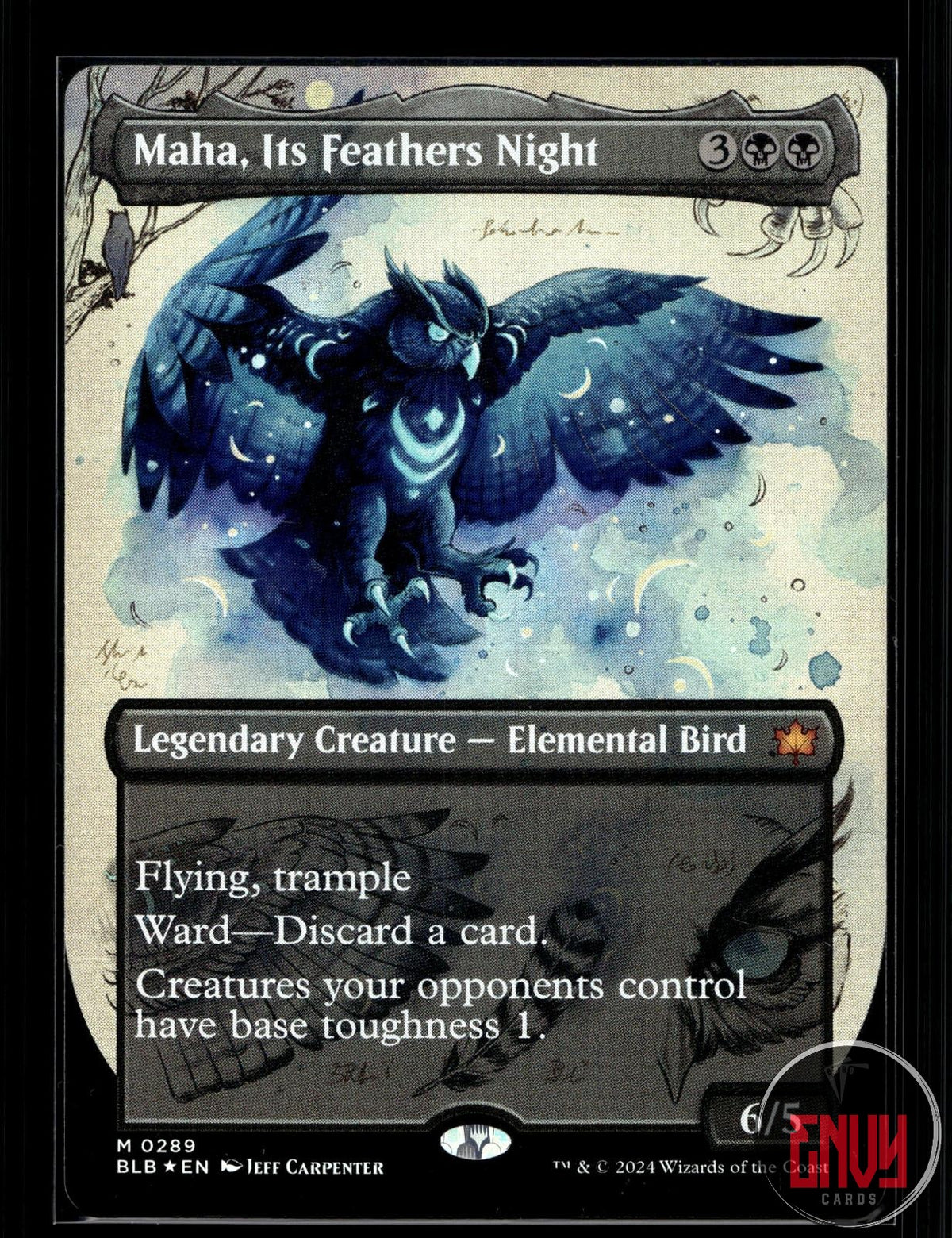 Maha, Its Feathers Night (Borderless) Near Mint 289 Mythic Bloomburrow Foil