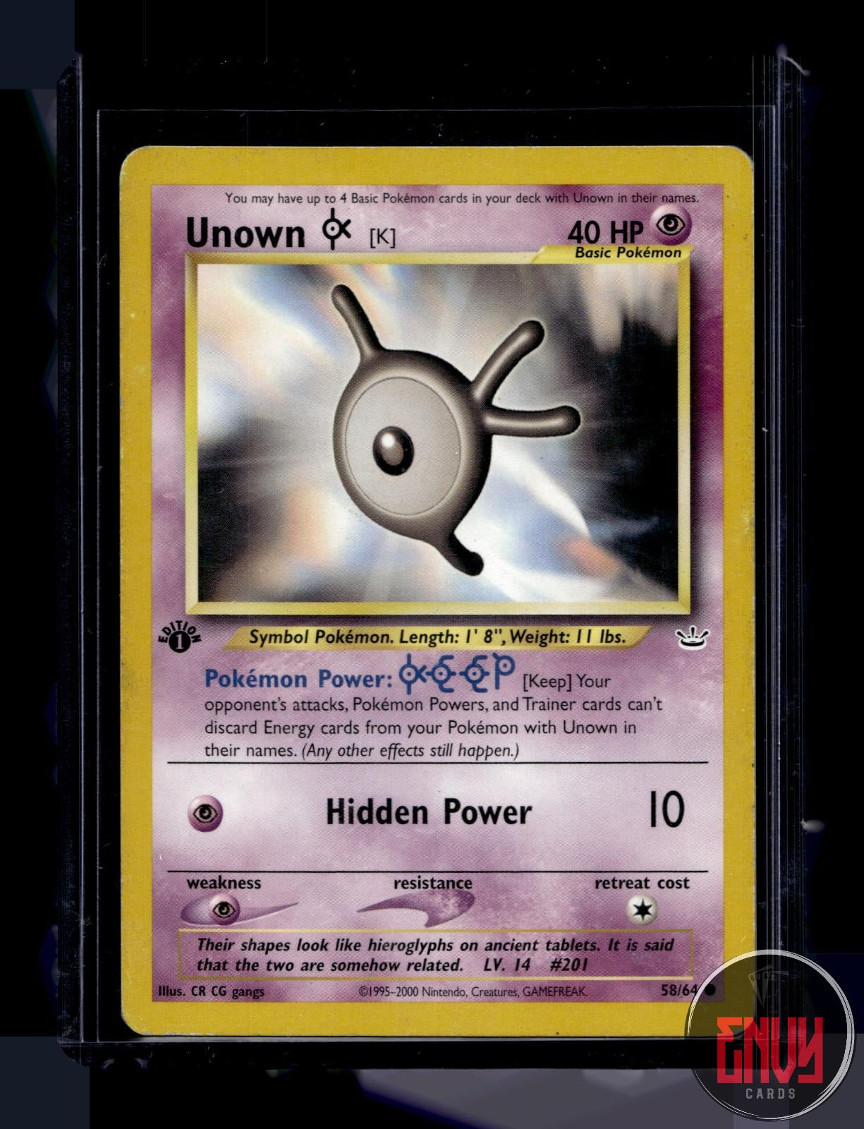 Unown [K] Moderately Played 58/64 Common Neo Revelation Pokemon 1st Edition