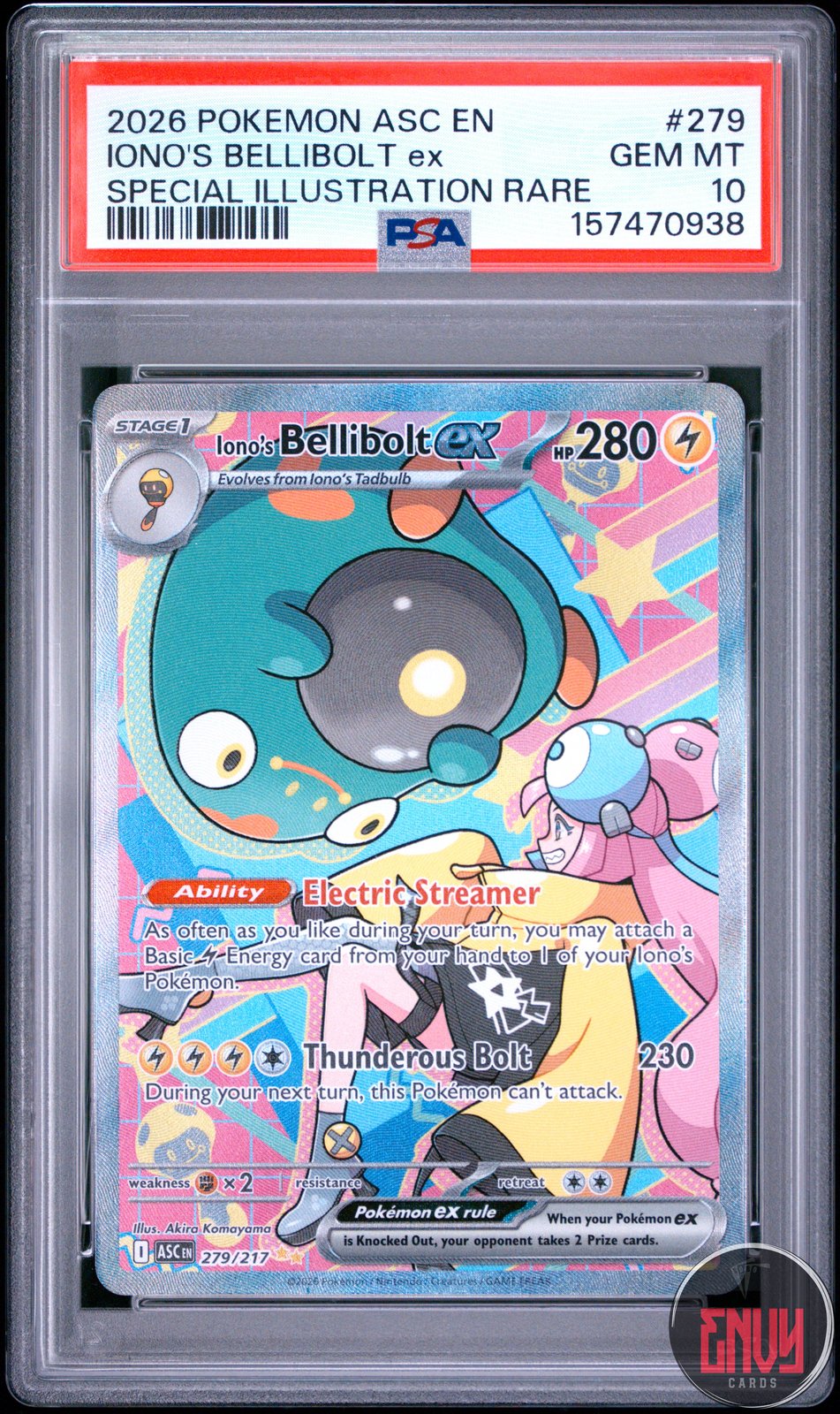 Iono's Bellibolt EX 279 Special Illustration Rare Ascended Heroes Pokemon PSA 10