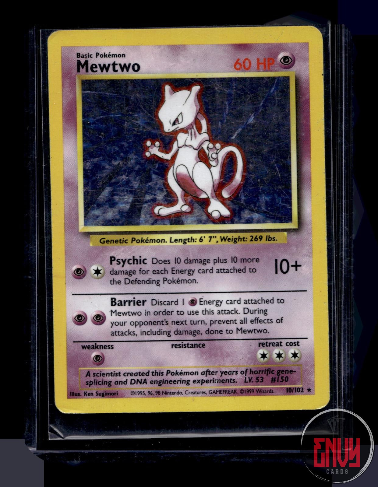 Mewtwo Moderately Played 10/102 Holo Rare Base Set Unlimited Pokemon Holo