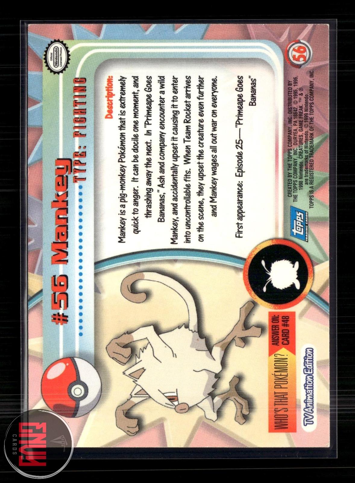 Mankey LP #56 Topps Trading Cards Series 1 Pokemon