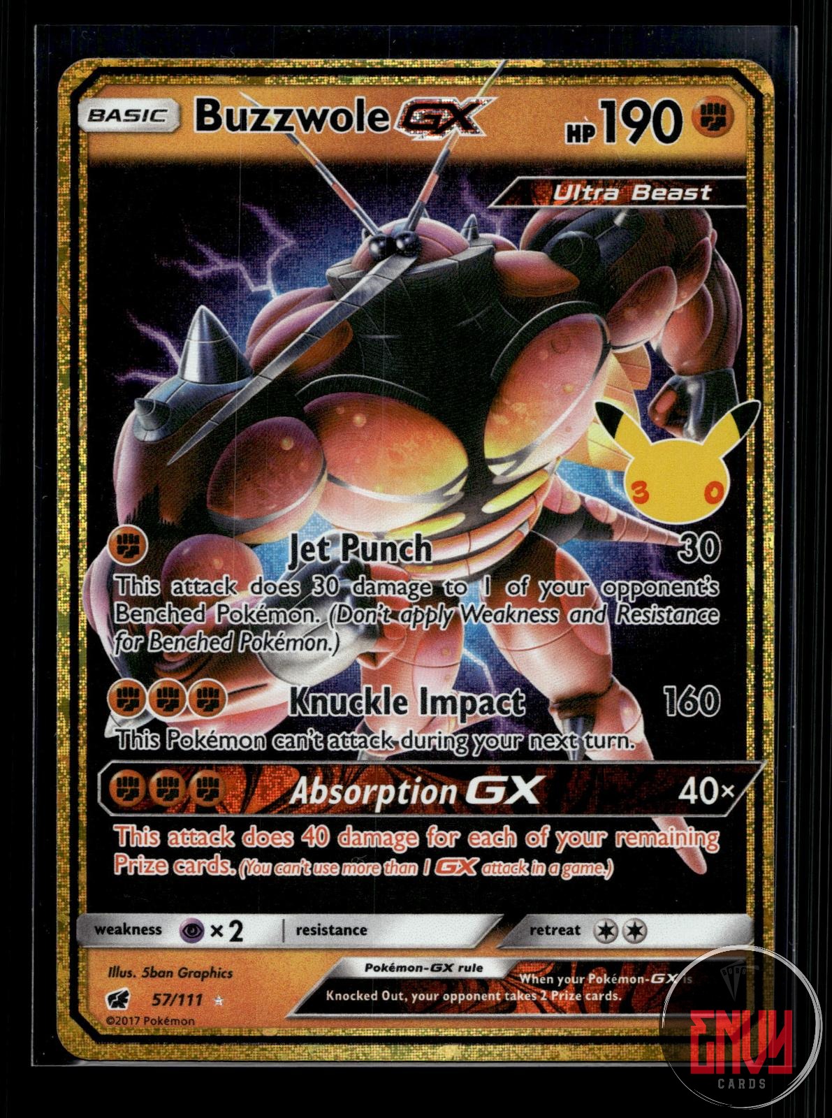 Buzzwole GX NM 57/111 ME: 30th Celebration Classic Collection Pokemon Holo