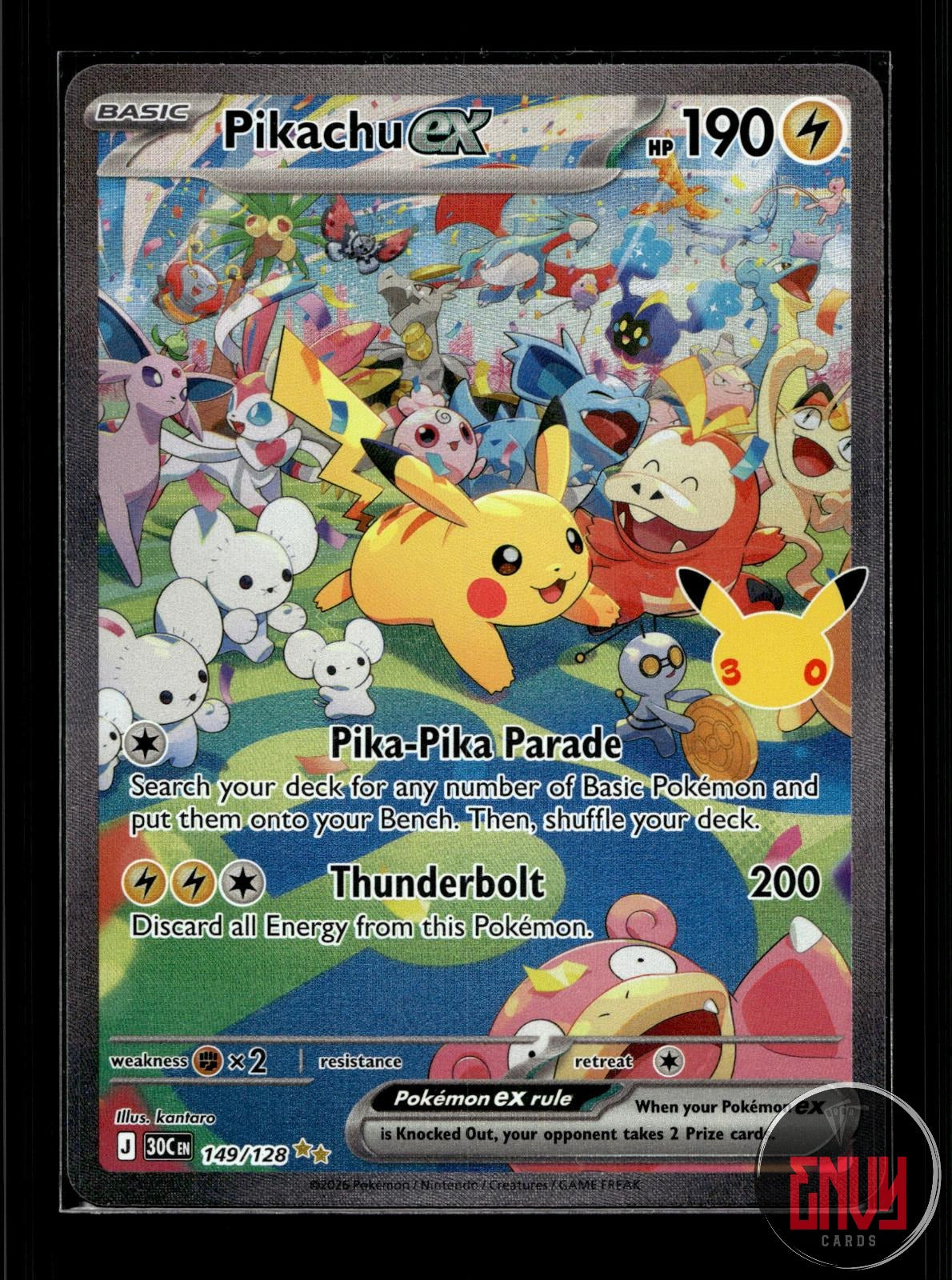 Pikachu ex NM 149/128 SIR ME: 30th Celebration Pokemon Holo