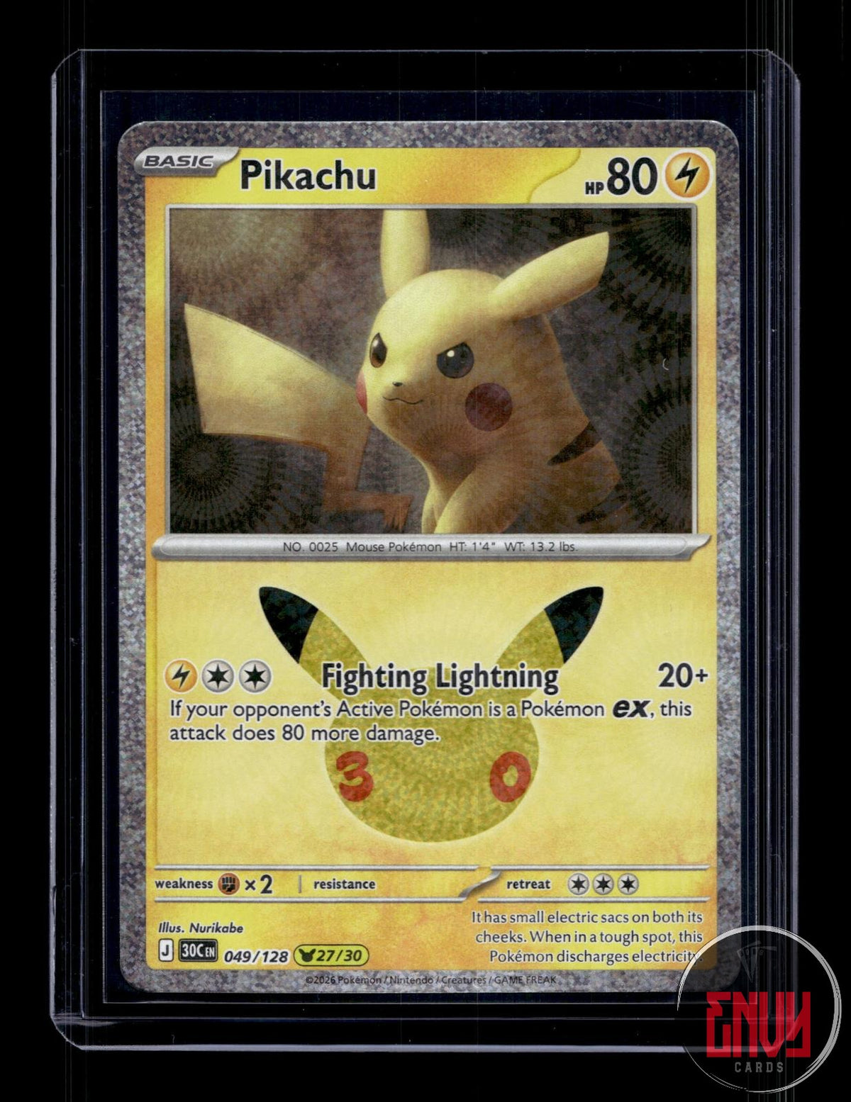 Pikachu NM 049/128 Pikachu Rare ME: 30th Celebration Pokemon Holo
