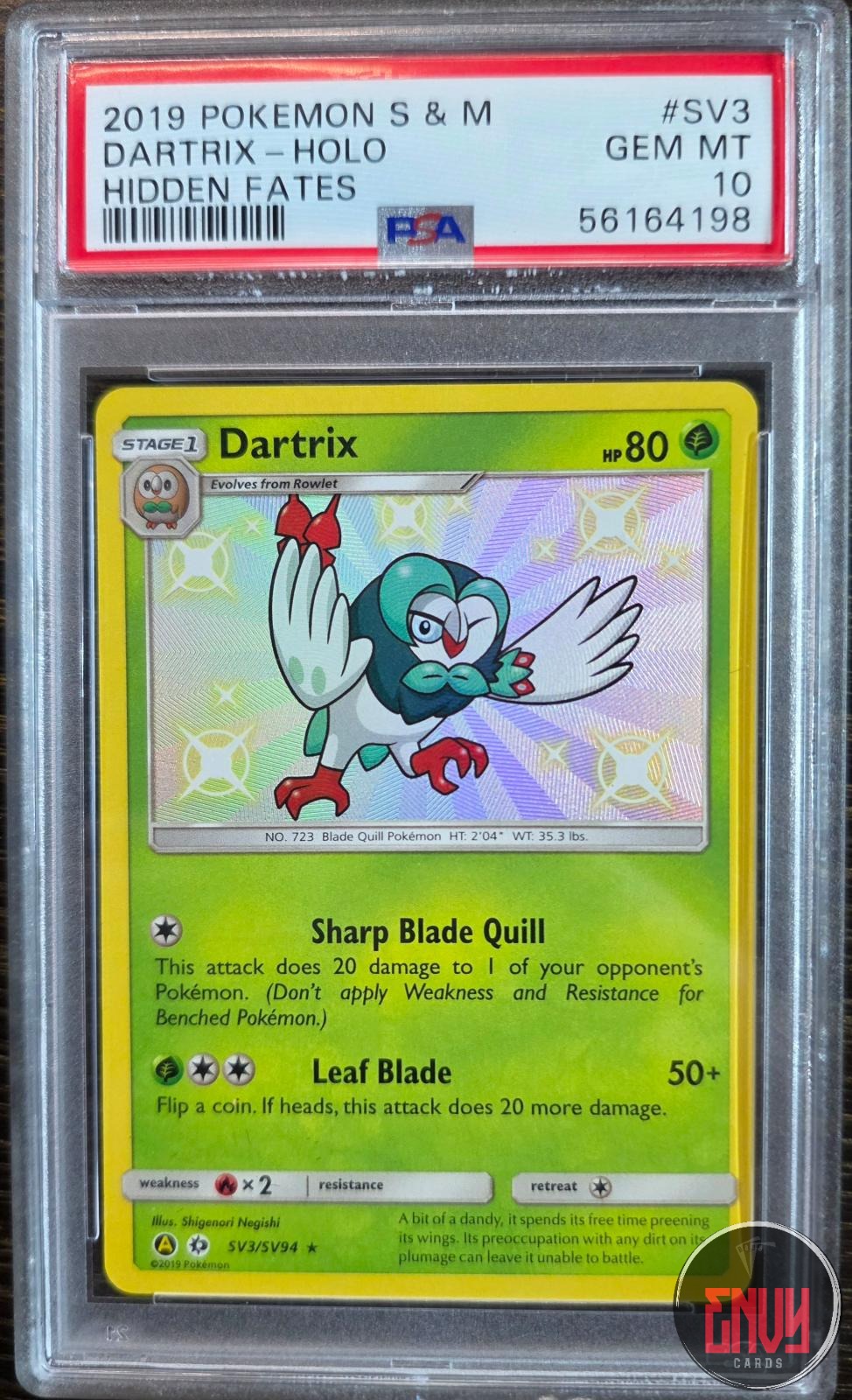 Dartrix Holo Sv3/Sv94 Hidden Fates Pokemon PSA 10 Gem Mint