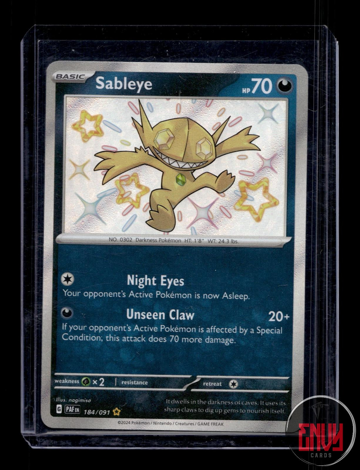 Sableye Near Mint 184/091 Shiny Rare Paldean Fates Pokemon Holo