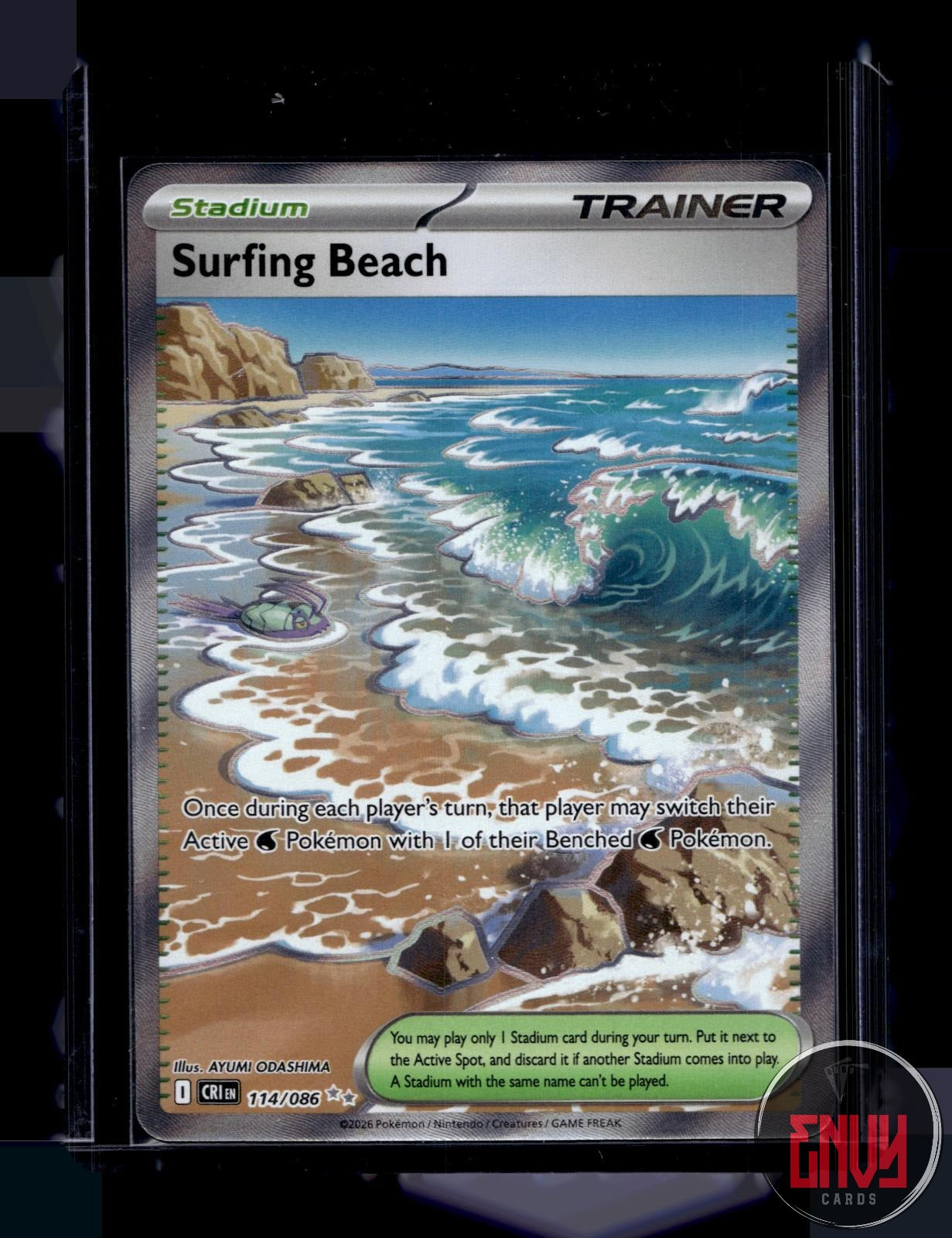 Surfing Beach Near Mint 114/086 Ultra Rare Chaos Rising Pokemon Holo