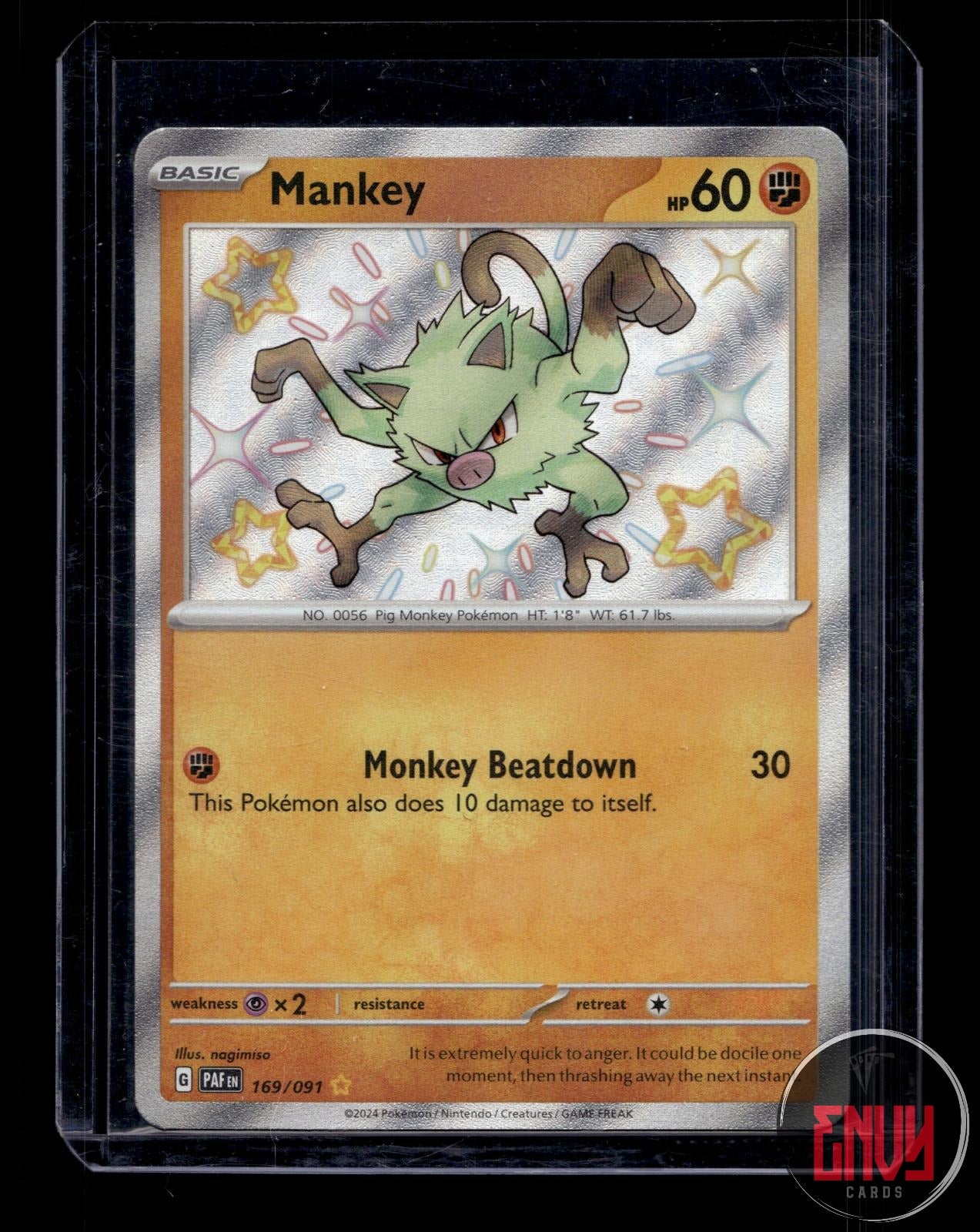 Mankey Near Mint 169/091 Shiny Rare Paldean Fates Pokemon Holo