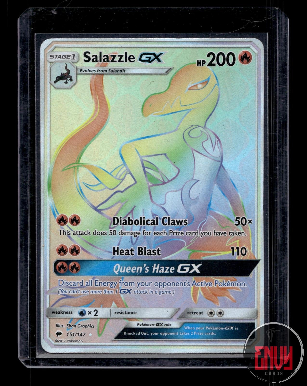 Salazzle GX Moderately Played 151/147 Rainbow Rare Burning Shadows Pokemon