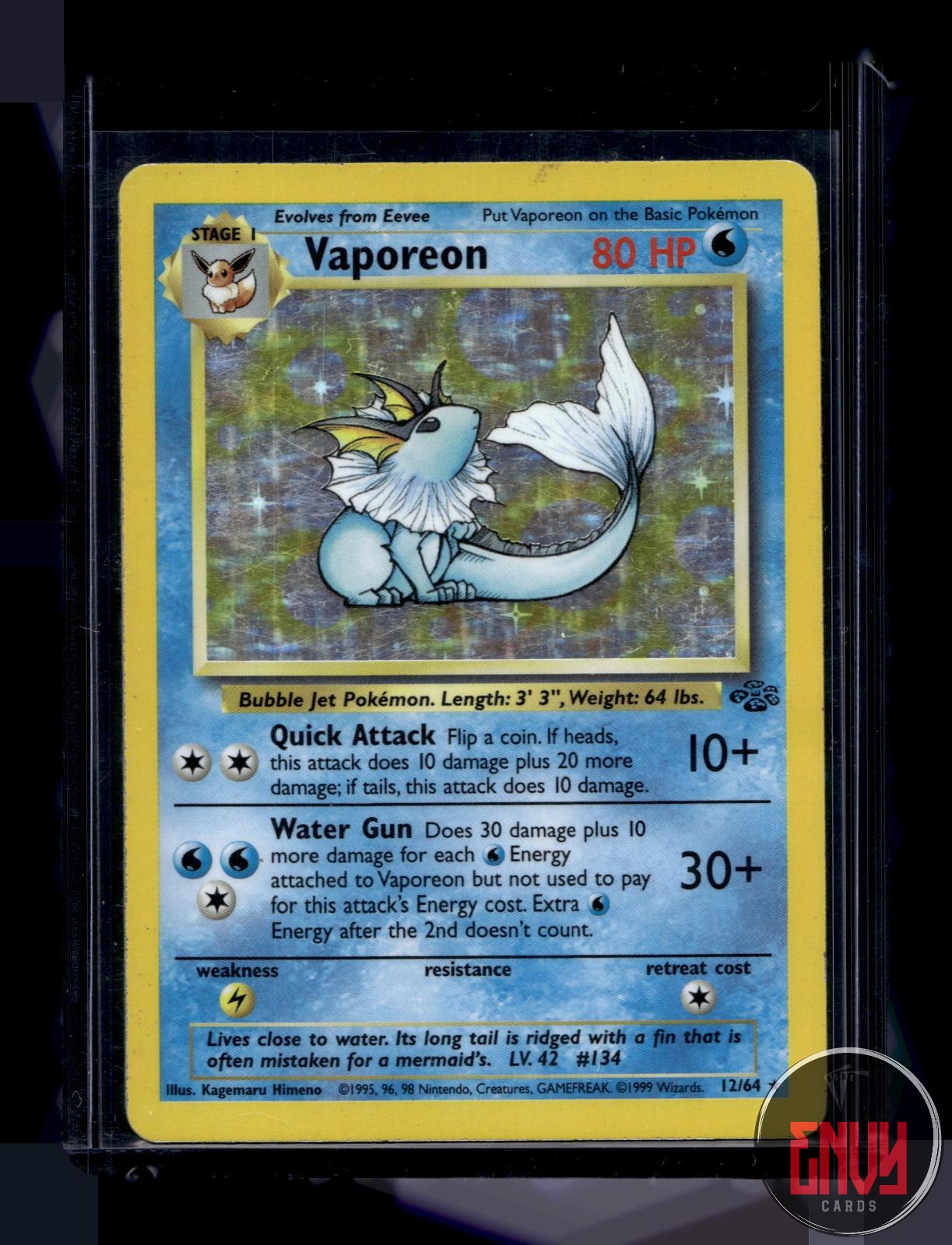 Vaporeon Heavily Played 12/64 Rare Jungle Pokemon Unlimited Holo