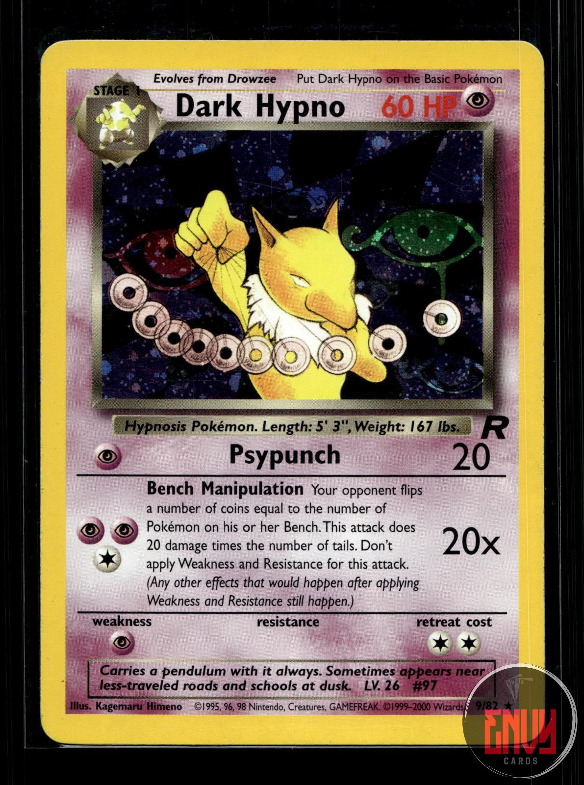 Dark Hypno LP 9/82 R Team Rocket Pokemon Unlimited Holo