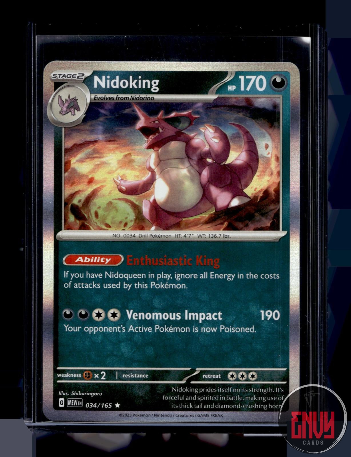 Nidoking Near Mint 034/165 Rare 151 Pokemon Holo