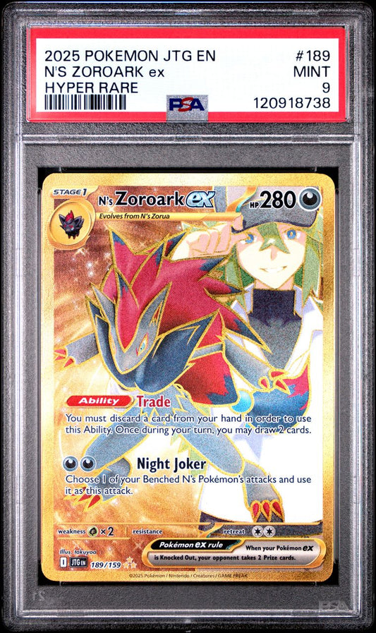 N'S ZOROARK ex HYPER RARE 2025 POKEMON JTG EN-JOURNEY TOGETHER #189 PSA 9