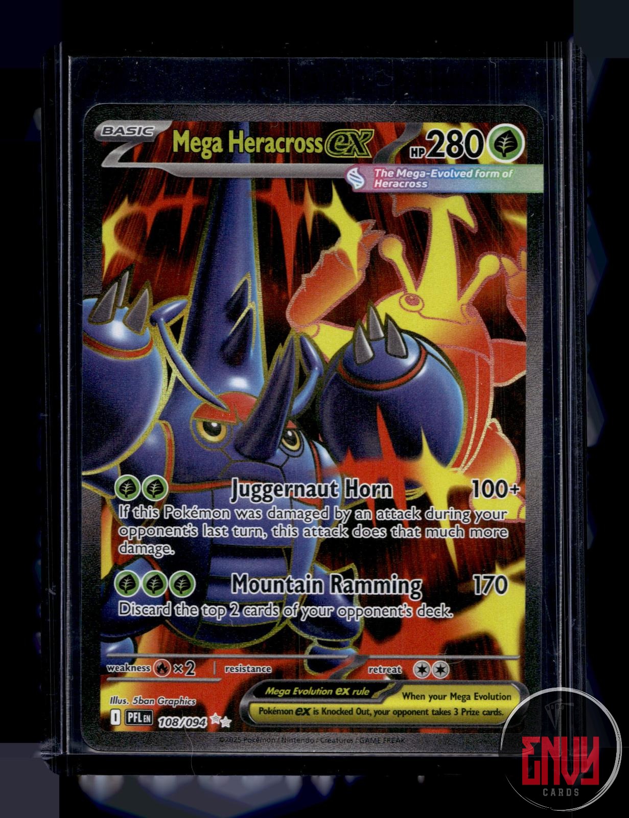 Mega Heracross ex Near Mint 108/094 Ultra Rare Phantasmal Flames Pokemon Holo