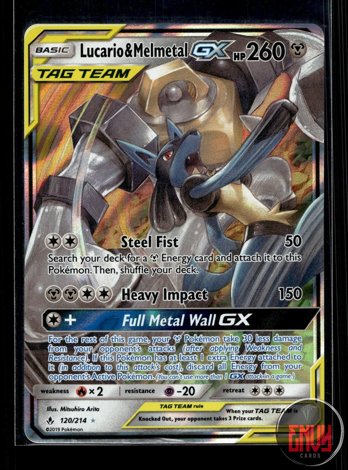 Lucario & Melmetal GX NM 120/214 UR Unbroken Bonds Pokemon Holo