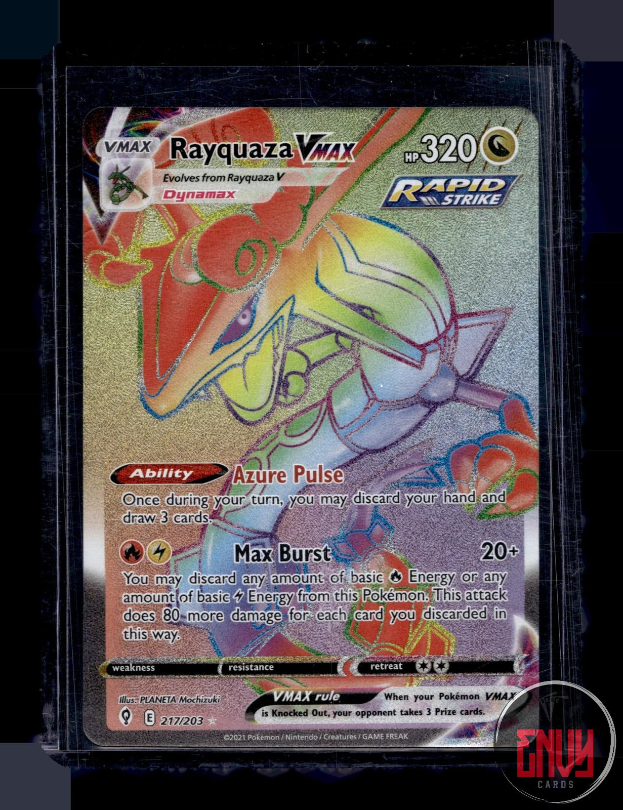 Rayquaza VMAX Near Mint 217/203 Rainbow Rare Evolving Skies Pokemon Holo