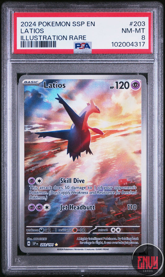 Latios 203/191 Illustration Rare Ssp En Surging Sparks Pokemon PSA 8
