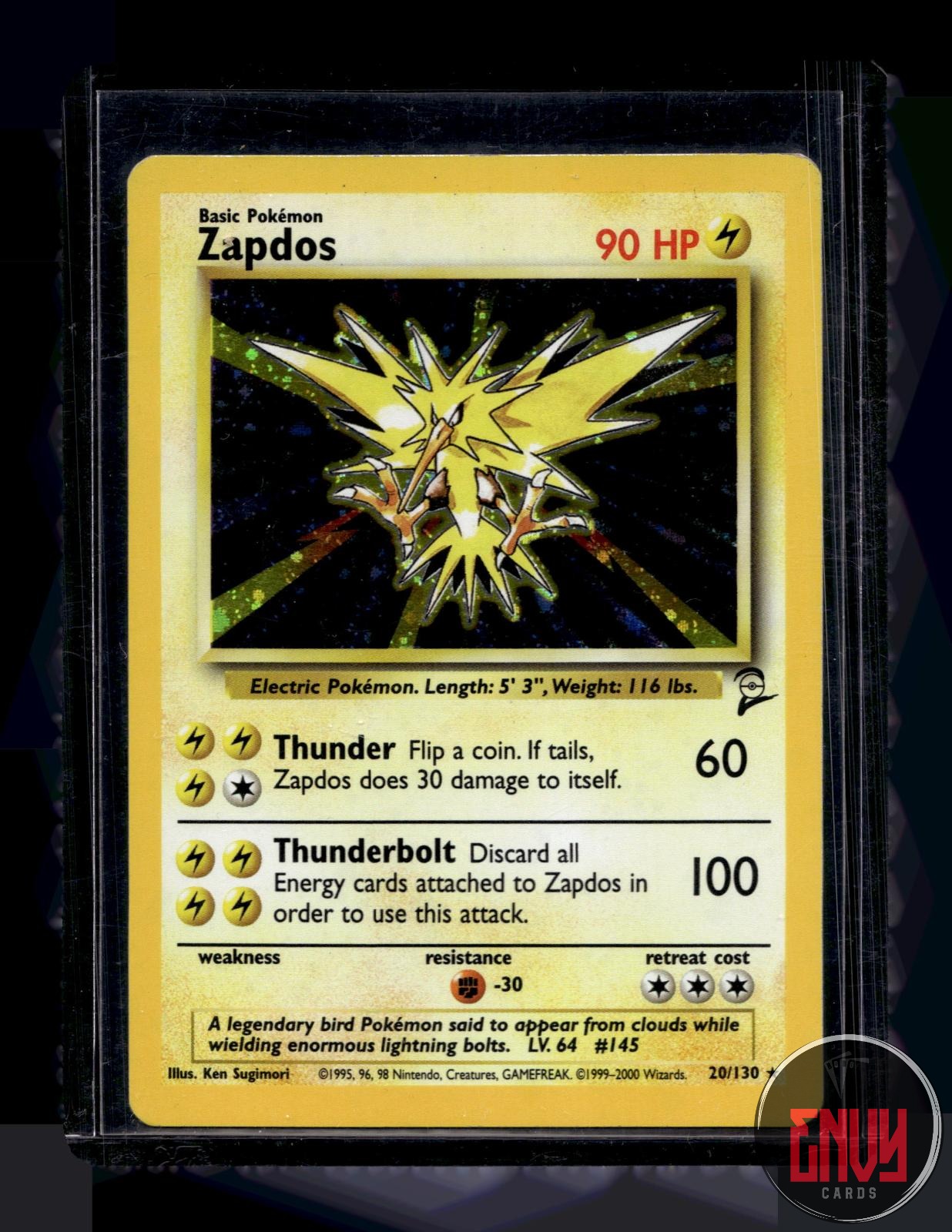 Zapdos Moderately Played 20/130 Rare Base Set 2 Pokemon Holo