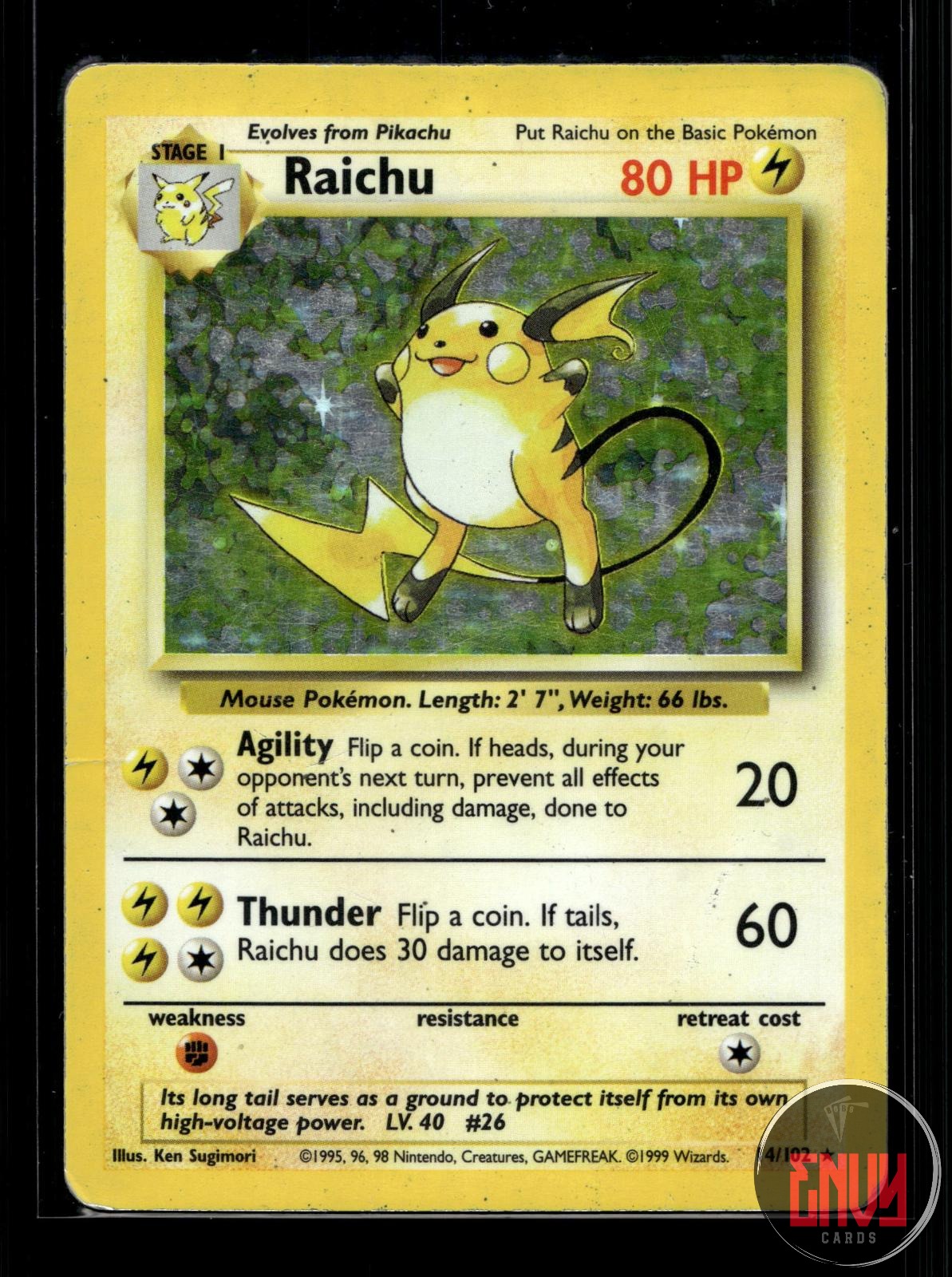 Raichu HP 14/102 Holo Rare Base Set Unlimited Pokemon