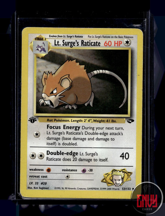 Lt. Surge's Raticate HP 53/132 Uncommon Gym Challenge Pokemon 1st Edition