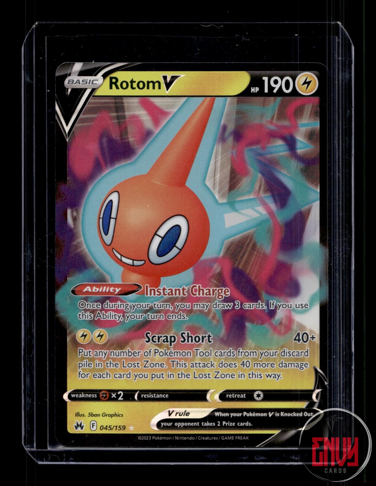 Rotom V Near Mint 045/159 V Rare Crown Zenith Pokemon Holo