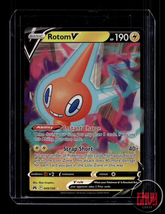 Rotom V Near Mint 045/159 V Rare Crown Zenith Pokemon Holo