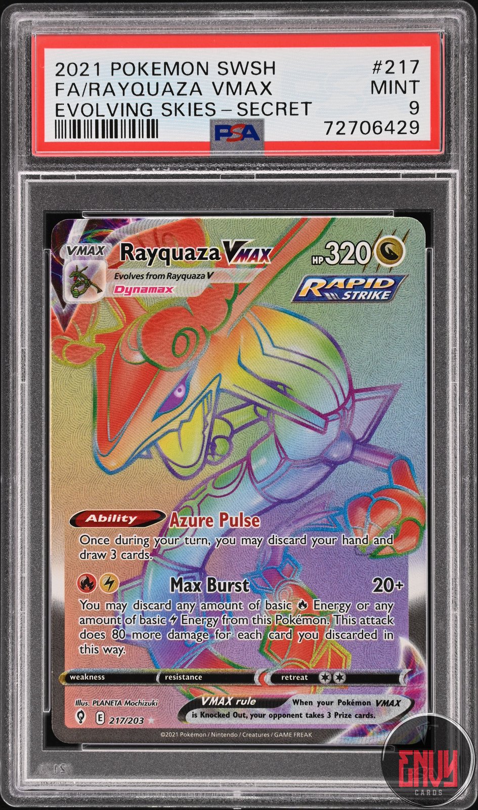 Rayquaza Vmax 217/203 Secret Evolving Skies Pokemon PSA 9