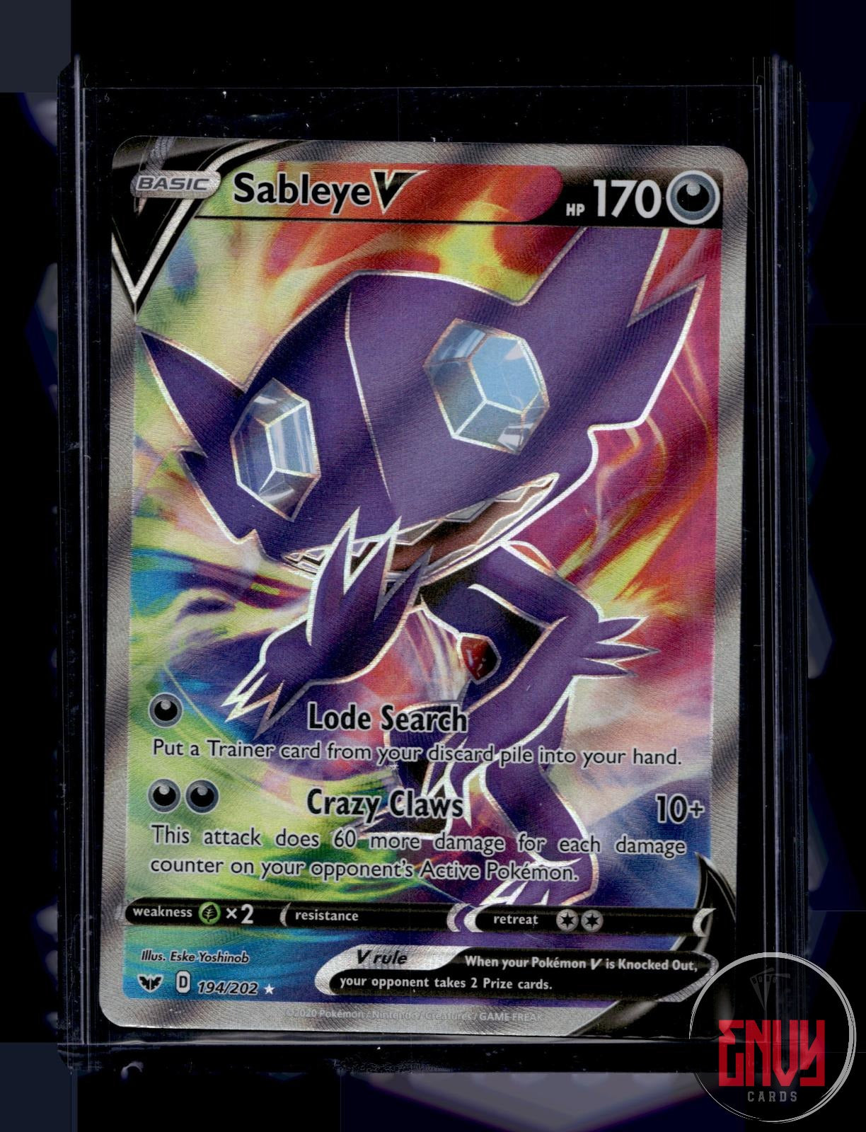 Sableye V Moderately Played 194/202 Ultra Rare Sword & Shield Pokemon Holo