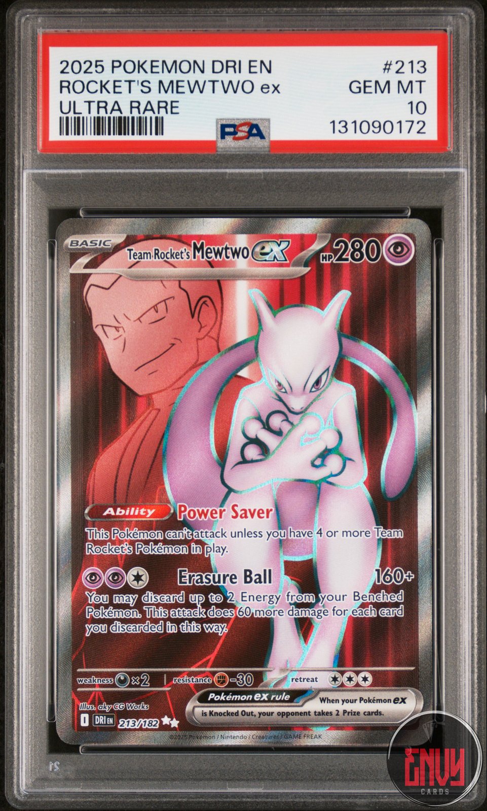 Team Rocket's Mewtwo EX 213/182 Ultra Rare Dri En-Destined Rivals Pokemon PSA 10