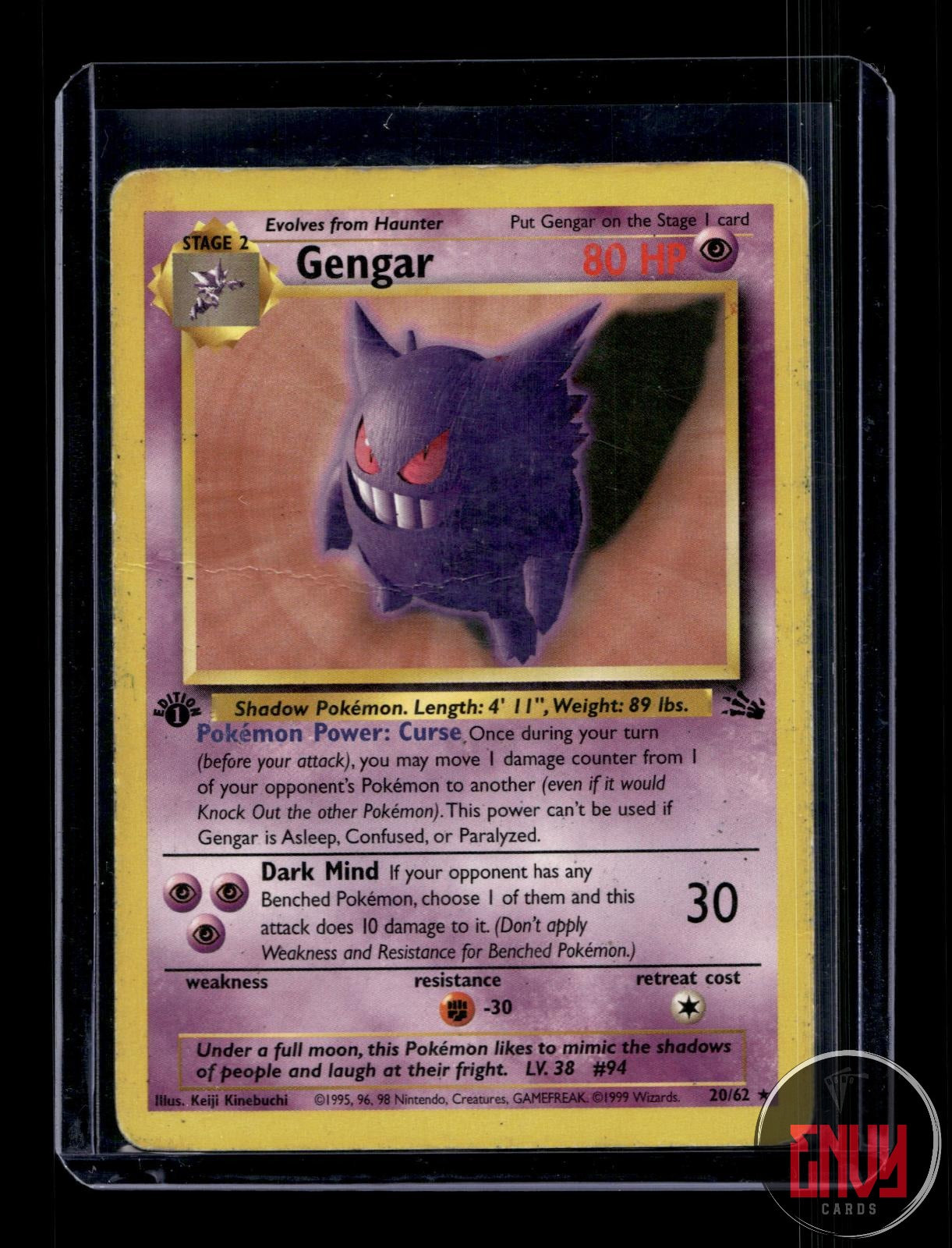 Gengar Damaged 20/62 Rare Fossil Pokemon 1st Edition
