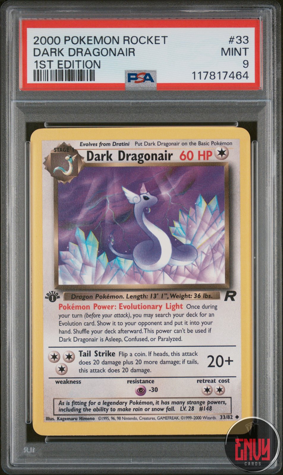 Dark Dragonair 33 1st Edition Rocket Pokemon PSA 9