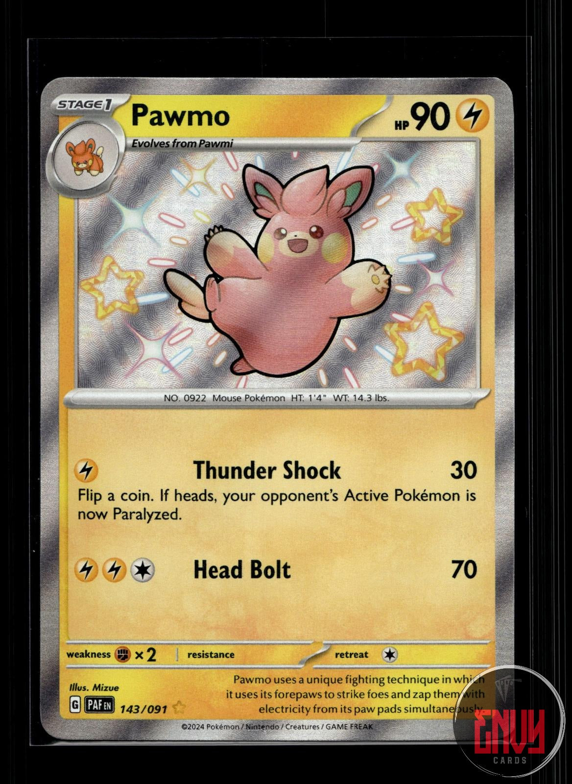 Pawmo LP 143/091 Shiny Rare Paldean Fates Pokemon Holo