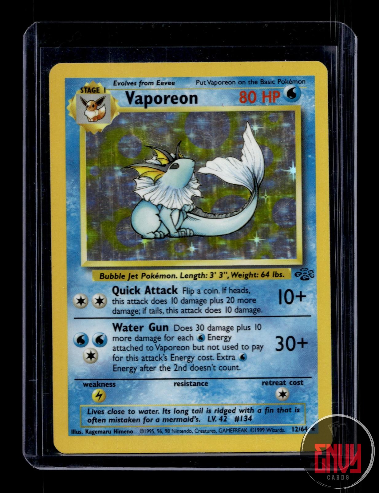 Vaporeon Moderately Played 12/64 Rare Jungle Pokemon Unlimited Holo