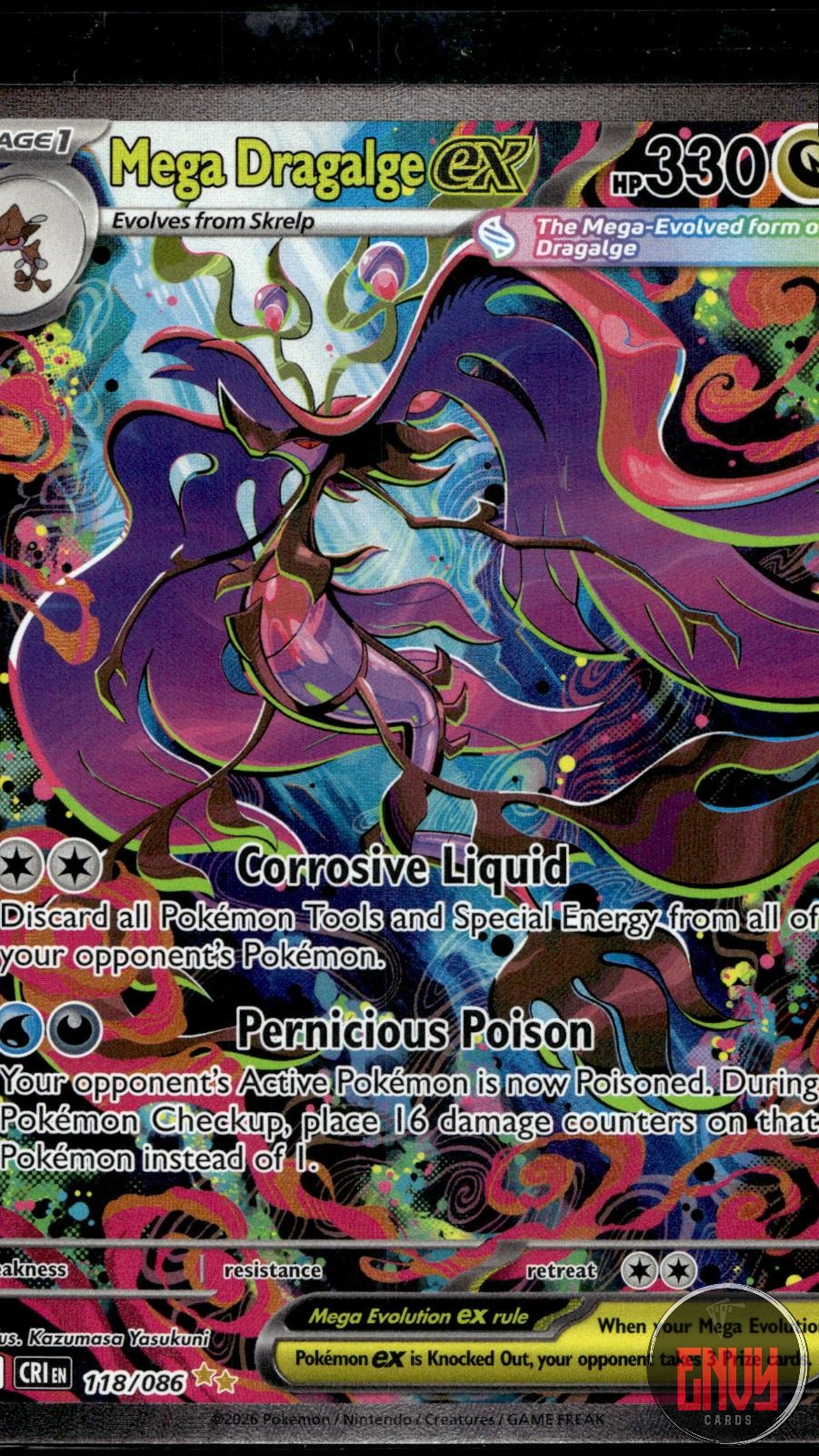 Mega Dragalge ex NM 118/086 SIR Chaos Rising Pokemon Holo