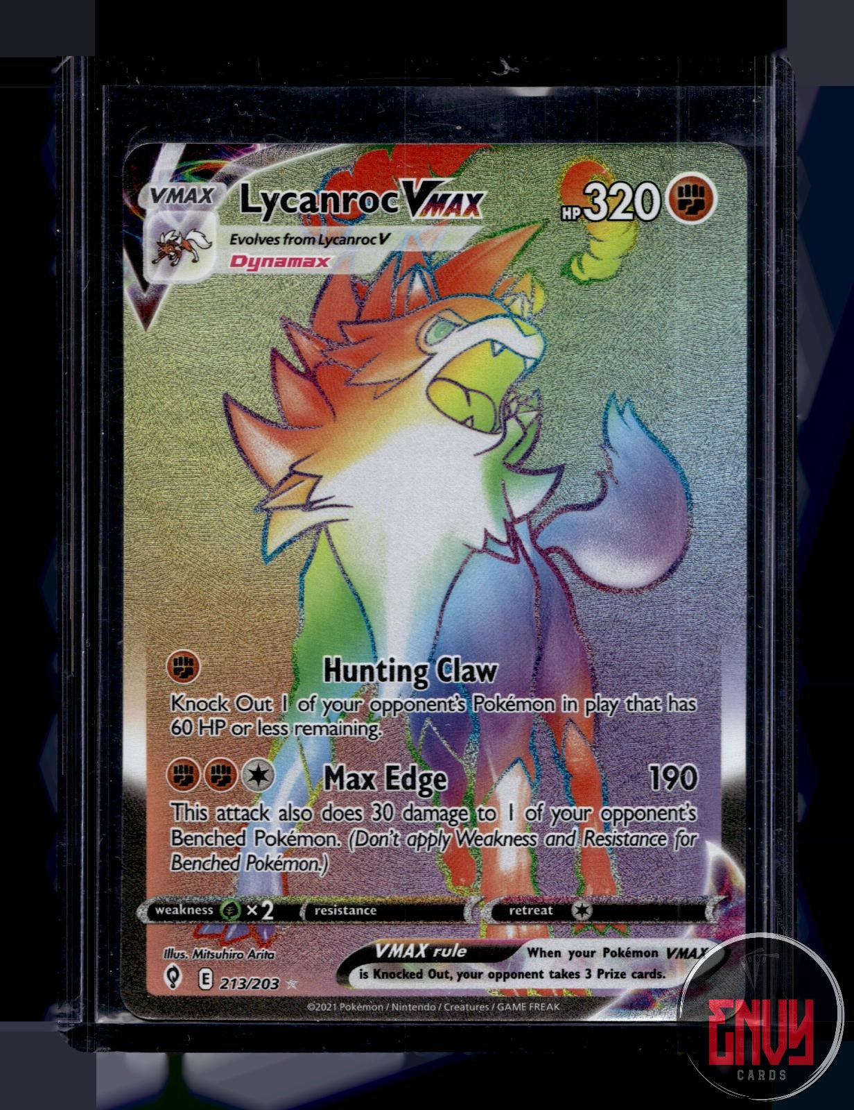 Lycanroc VMAX Near Mint 213/203 Rainbow Rare Evolving Skies Pokemon Holo