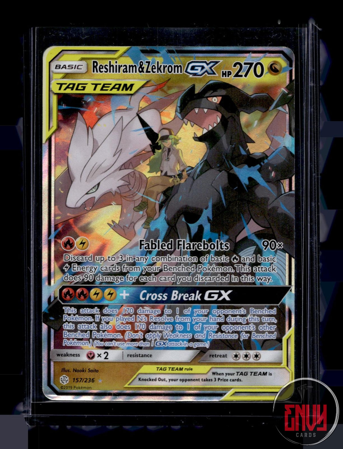 Reshiram & Zekrom GX MP 157/236 UR Cosmic Eclipse Pokemon Holo