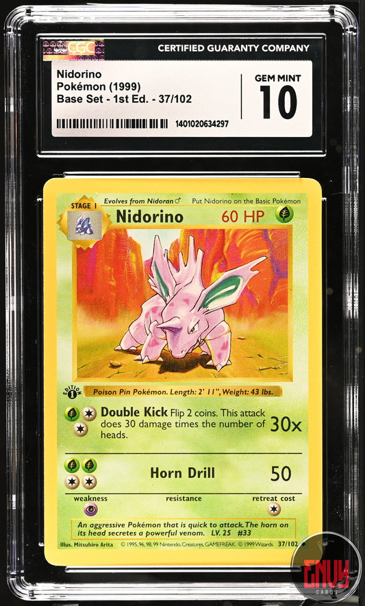 Nidorino 37/102 Base Set  Shadowless- 1st Ed. Pokemon CGC 10 Gem Mint