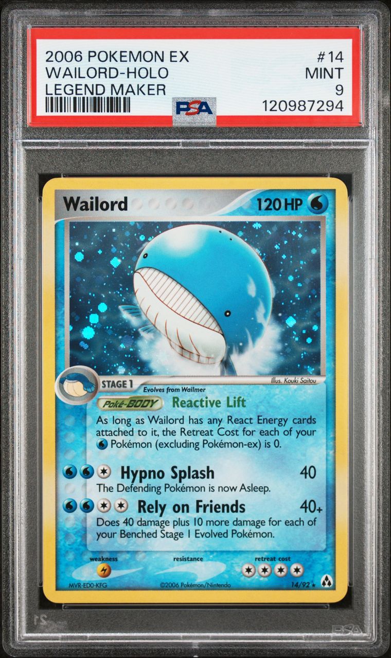 WAILORD-HOLO LEGEND MAKER 2006 POKEMON EX LEGEND MAKER #14 PSA 9