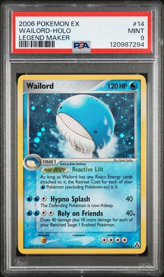 WAILORD-HOLO LEGEND MAKER 2006 POKEMON EX LEGEND MAKER #14 PSA 9