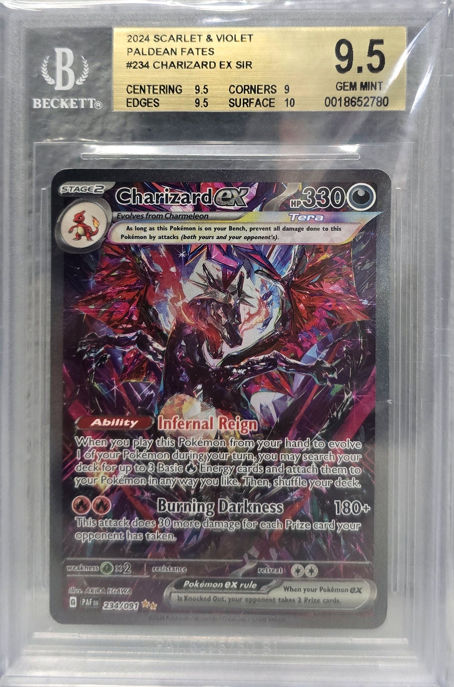 Charizard EX SIR Paldean Fates 234/091 Beckett 9.5