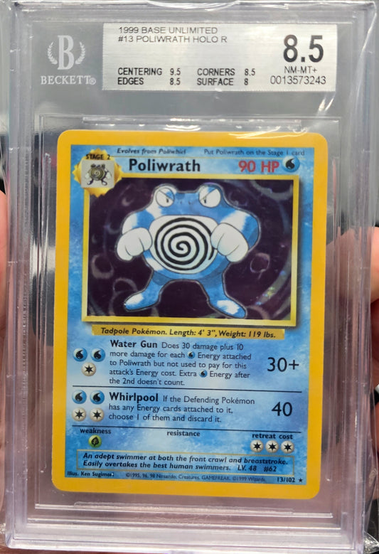 Poliwrath HOLO R 1999 Pokemon Base Unlimited Card #13 Beckett 8.5