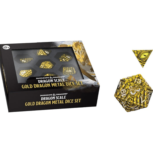 Dice Poly D&D Dragon Scale Gold Metal 7ct Set