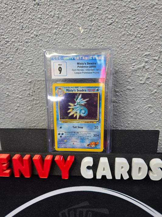 Misty's Seadra Holo 9/132 Gym Heroes Unlimited Prerelease CGC 9 Blue Label