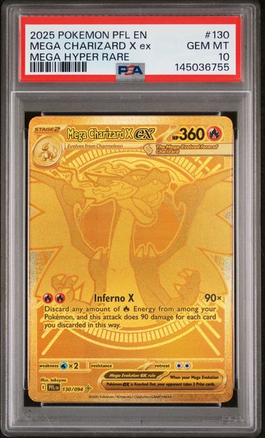 Mega Charizard X GOLD Ex Phantasmal Flames 130/094 PSA 10
